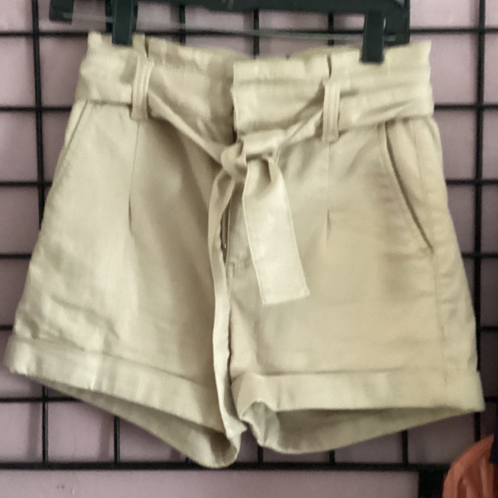 Express High-Waist Paperbag Tie-Belt Shorts - Light Cream